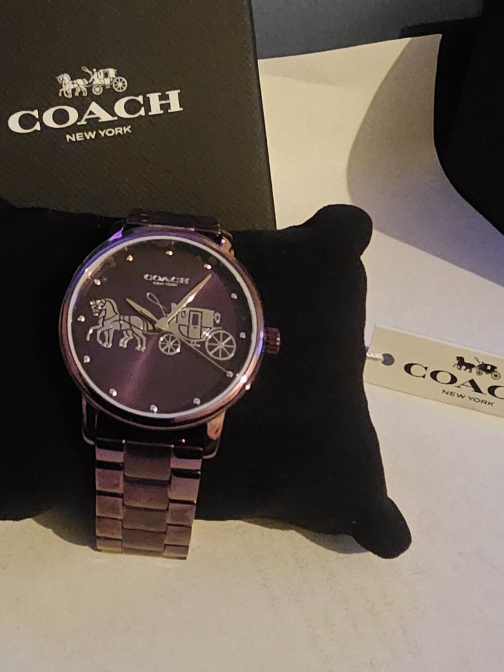 NIB Coach Grand 36mm Women's Watch - Purple Dial Stainless Steel